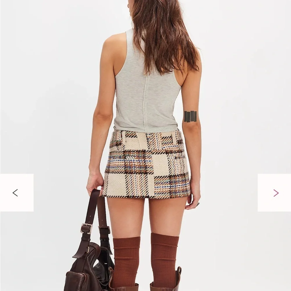 Free People We The Free Mille-Fleurs Plaid Micro Skirt Size 2 Ivory Combo NWT